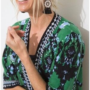 Chico's Green and Black Ikat Knit Cardigan Size 3 Xl